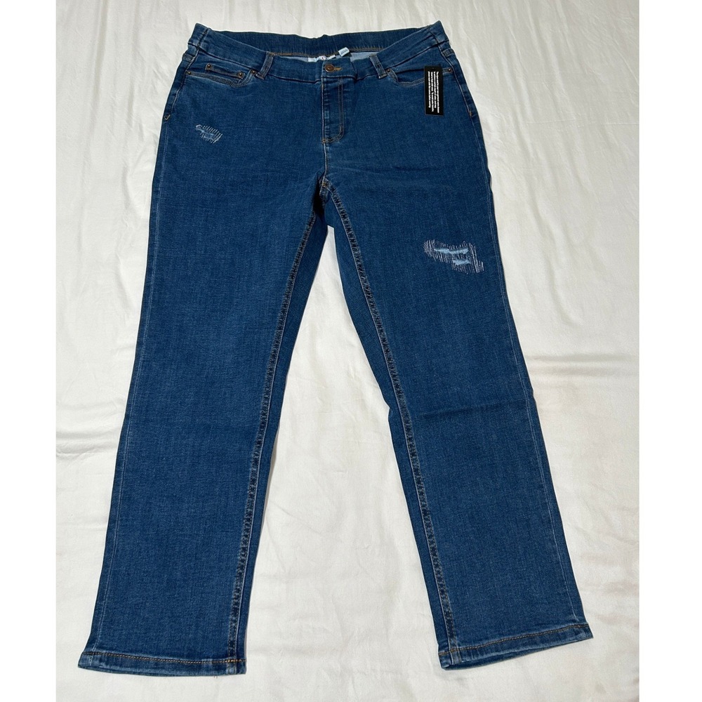 Denim & Co Womens 18WP Blue Distressed Straight Leg Pull On Denim Leggings Jeans